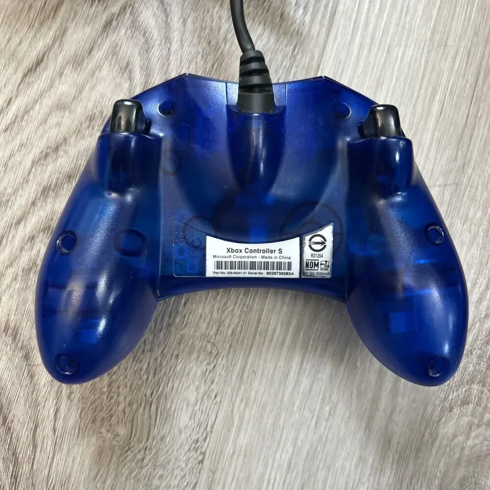 Original Xbox Controller S-Type Clear Blue Genuine OEM w/ Breakaway Cable Tested